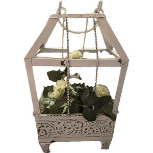 Shabby Chic Metal Planter Cage Faux White Rose Sam's Club Conservatory Vintage